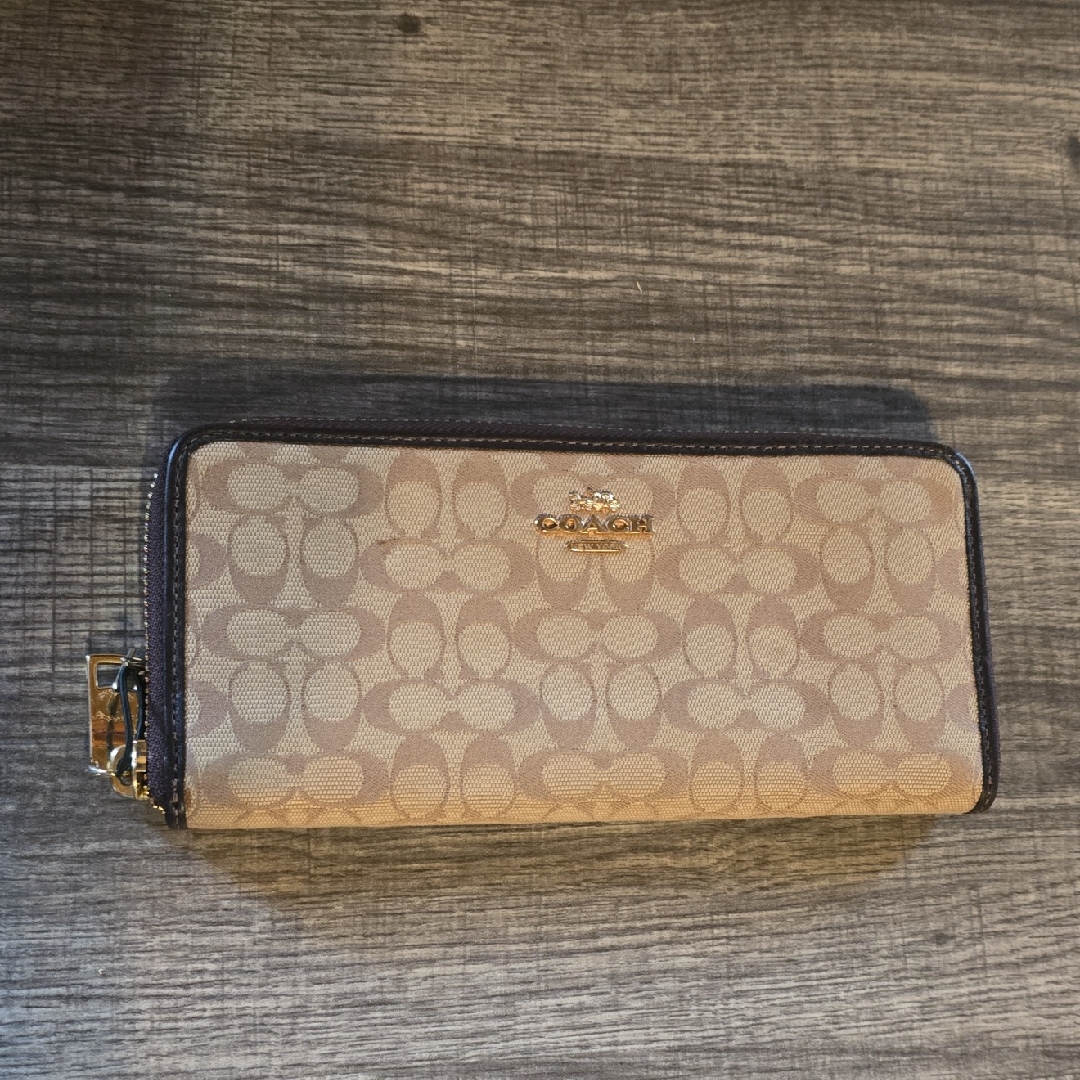 Coach Tan And Brown Signature Wallet